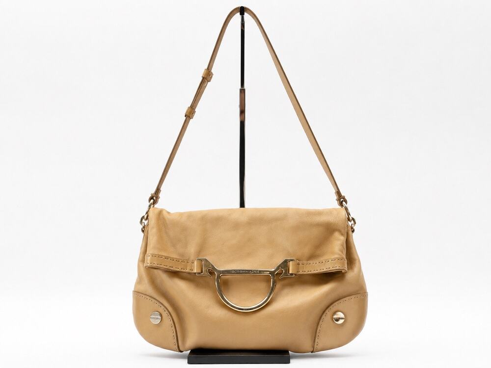 Borbonese Made in Italy Tan Leather Foldover Crossbody Shoulder Bag Purse